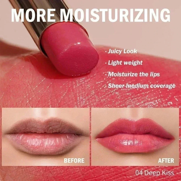 Oulac Moisturising Coral Peach Tinted Lip Balm Hydrating Lipstick Deep Kiss 04 - Picture 4 of 6